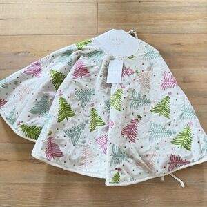 New Nicole Miller Tree Skirt Embroidered Pink Pastel Christmas Trees Metallic
